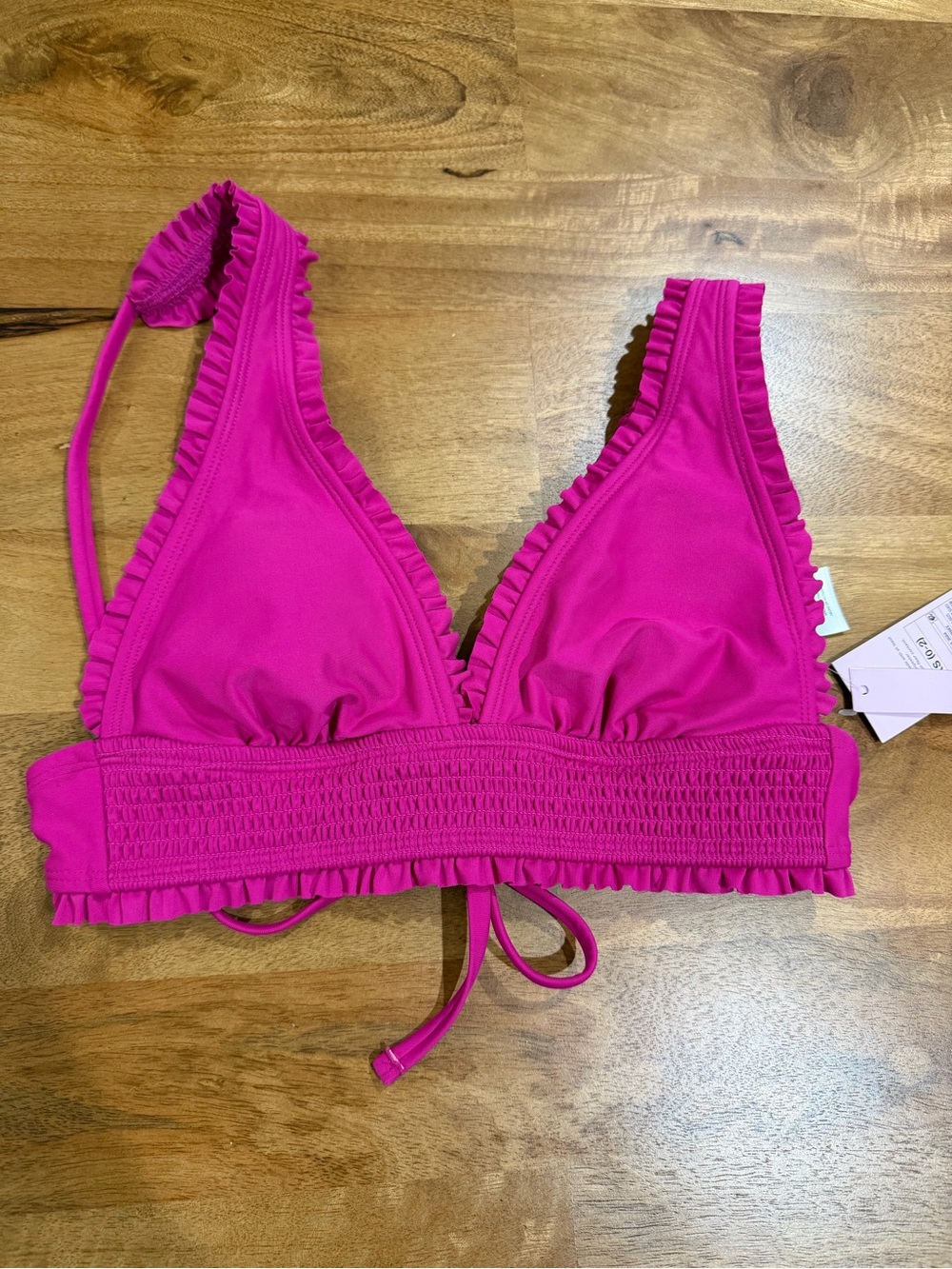 wild fable Ruffle Bikini Top with Smocked Band in Fuchsia - Size XS *NWT